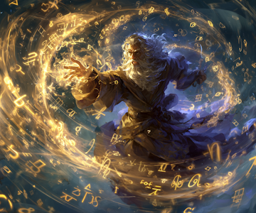 a wizard casting glowing spells in the shape of formulas IF, DATE, COUNTIF, floating symbols swirling around, fantasy illustration, dramatic lighting --ar 6:5