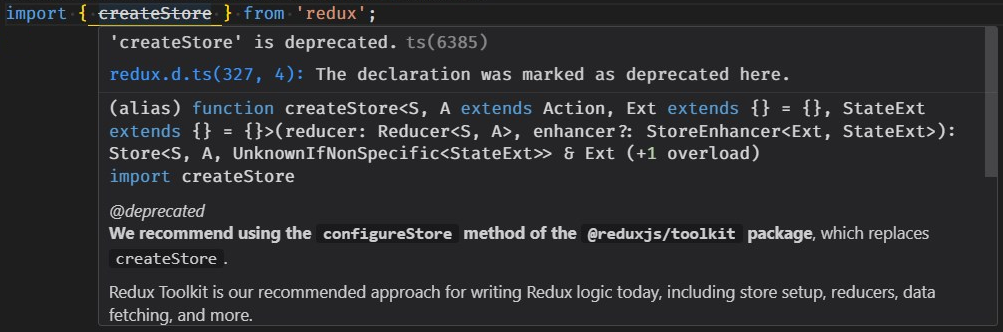 Redux createStore deprecation