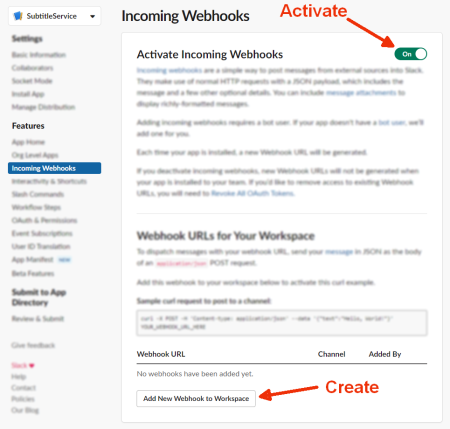 Activating Slack Webhook