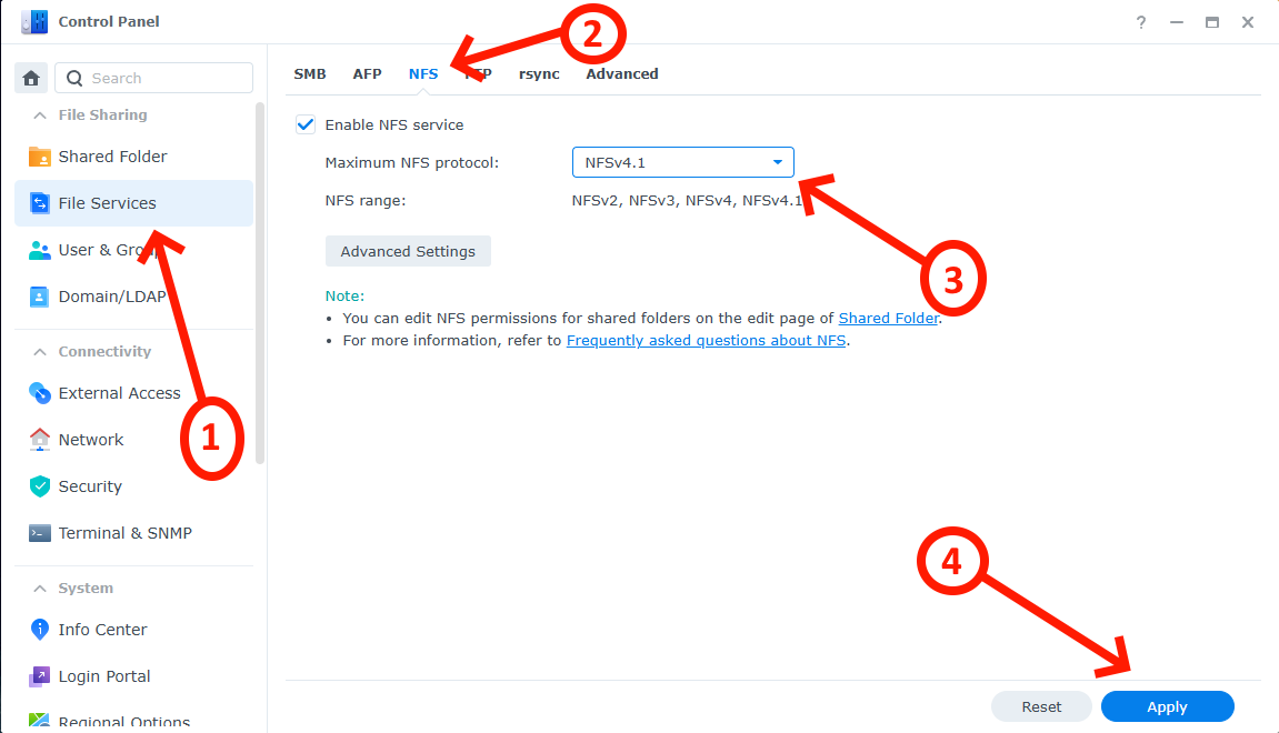 Enabling NFS v4 on Synology