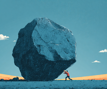 programmer trying to push a giant file boulder up a hill like Sisyphus, cartoon style, funny developer struggle --ar 6:5